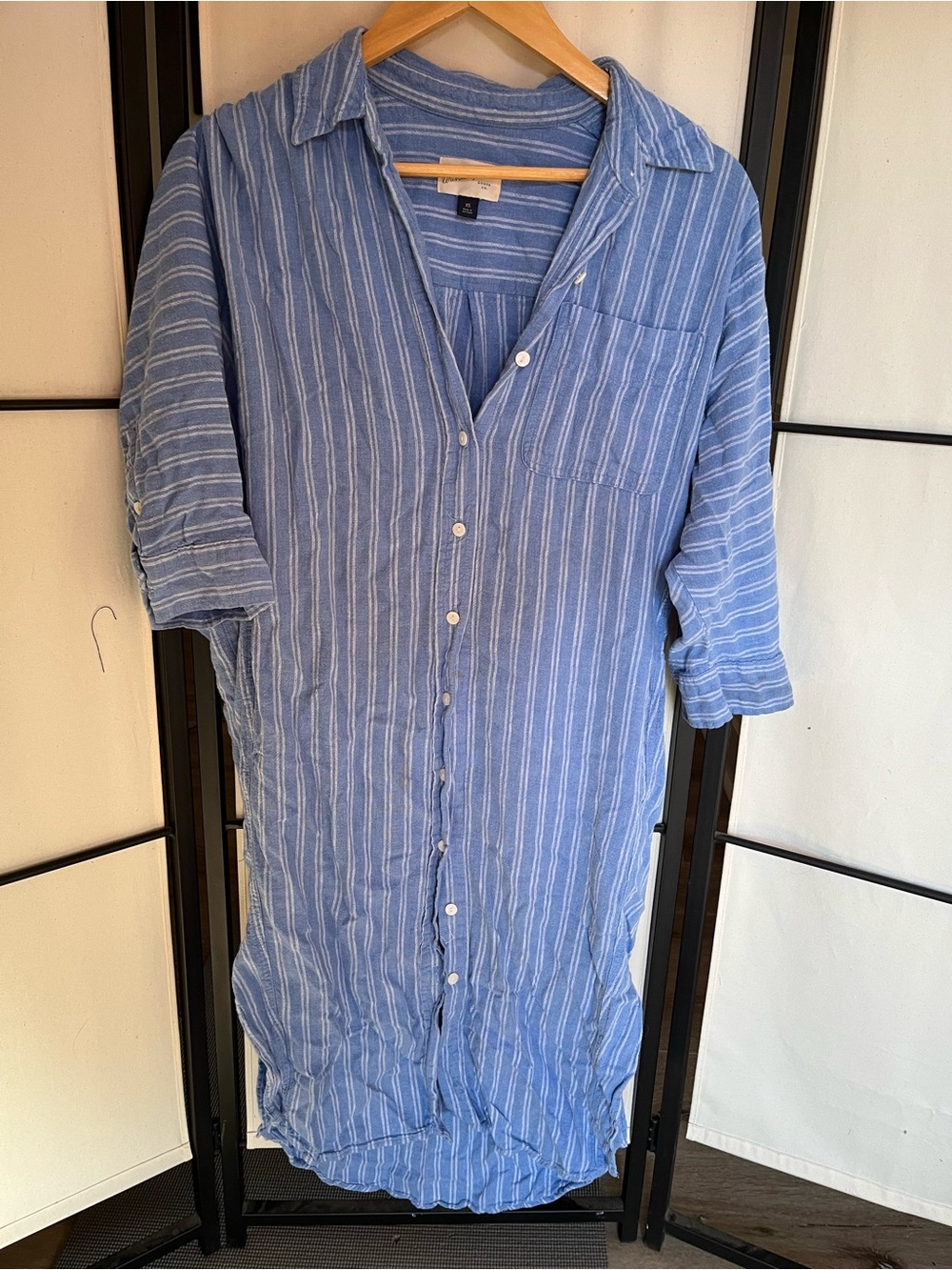 Universal Thread Blue & White Striped Long Sleeve Shirt Dress